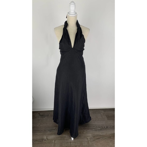 DISSH Alexis Linen Black Maxi Dress Gown Womens Size 4 New Halter Summer - Picture 4 of 8